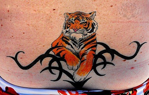Tiger And Tribal Lowerback Tattoo